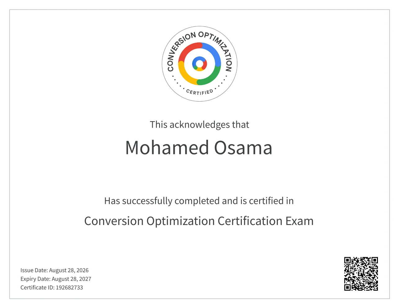 شهادة اختبار تحسين معدلات التحويل — Google Skillshop